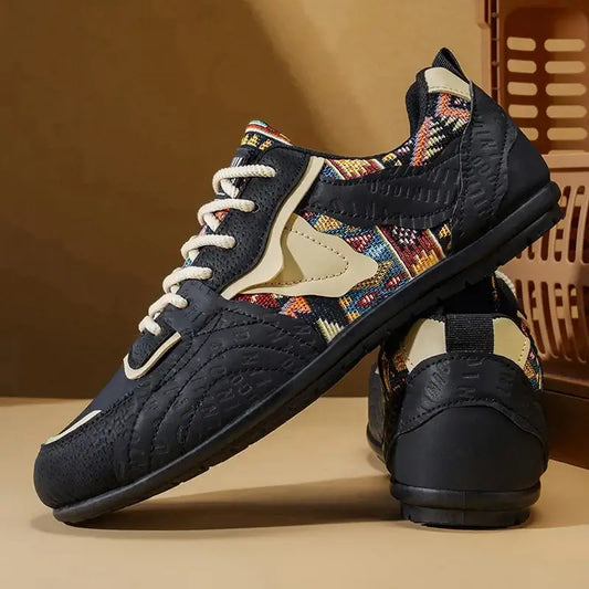 Men's Retro German Trainer Sneakers side profile in black with classic lace-up design