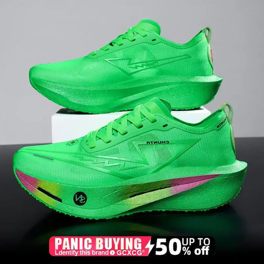 Running Shoes Carbon Board Speciality Marathon Men in neon green with lightweight racing construction