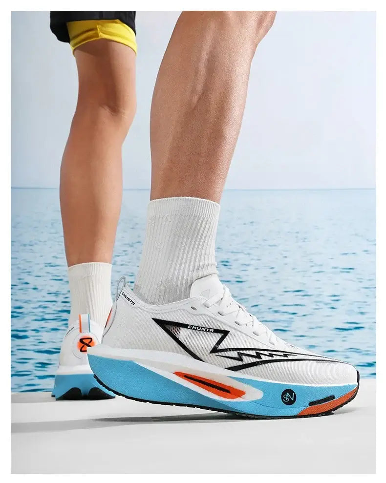 Running Shoes Carbon Board Speciality Marathon Men in white and blue for long-distance racing