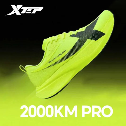XTEP 2000km PRO Running Shoes neon green side profile with lightweight racing design