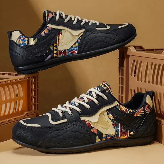 Men's Retro German Trainer Sneakers in black with gum sole and suede accents